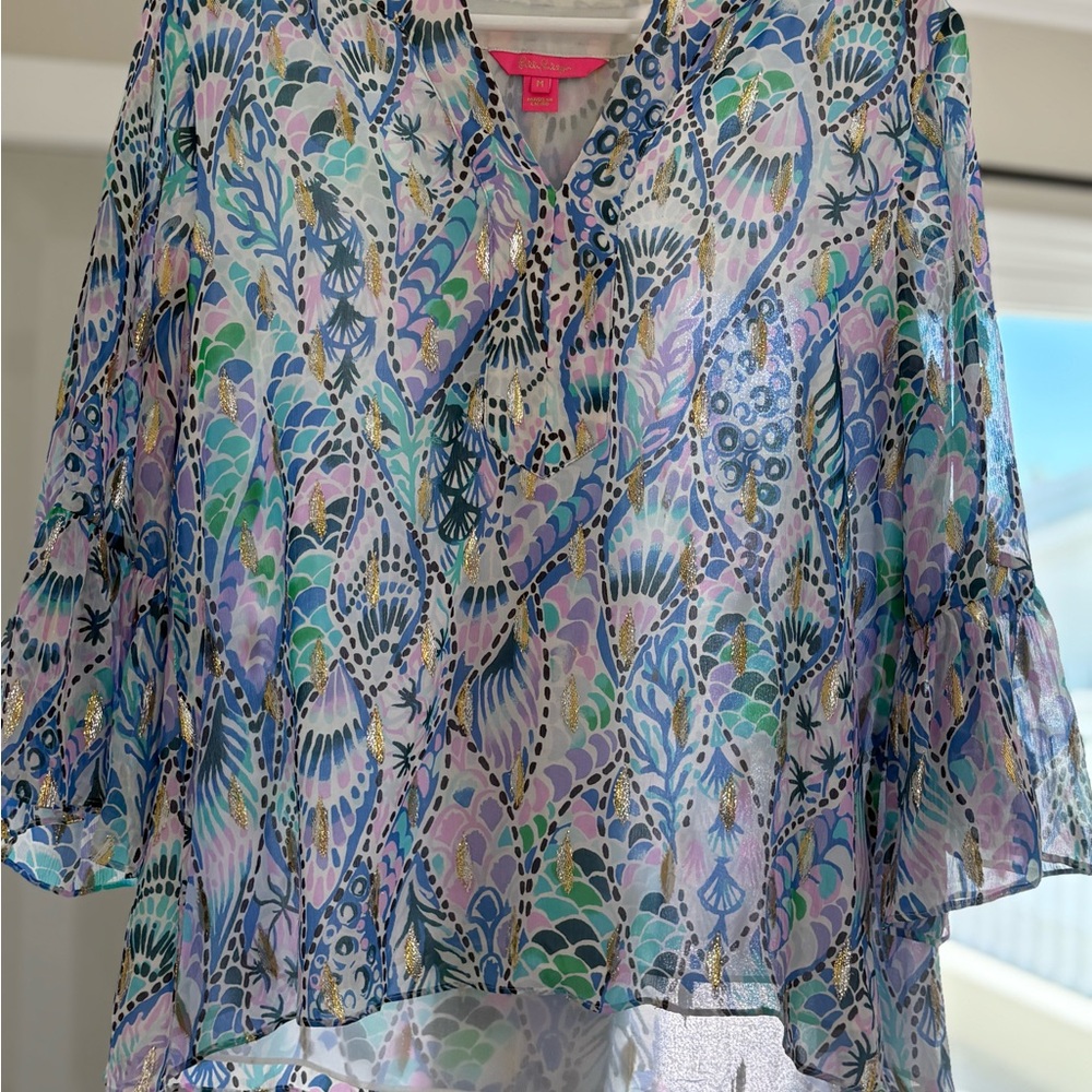 Lily Pulitzer Floral Patterned Sheer Blouse